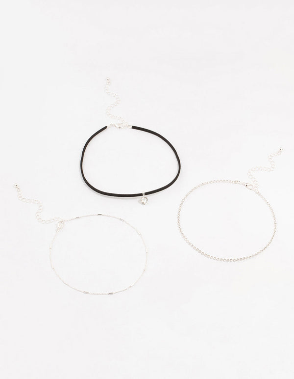 Silver Rope Heart Cupchain Chokers 3-Pack