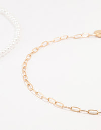 Gold Pearl Tab Chain Chokers 3-Pack - link has visual effect only