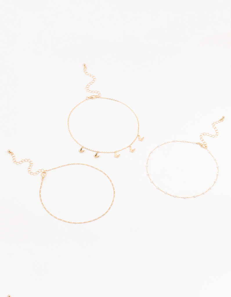 Gold Pearl Butterfly Chokers 3-Pack