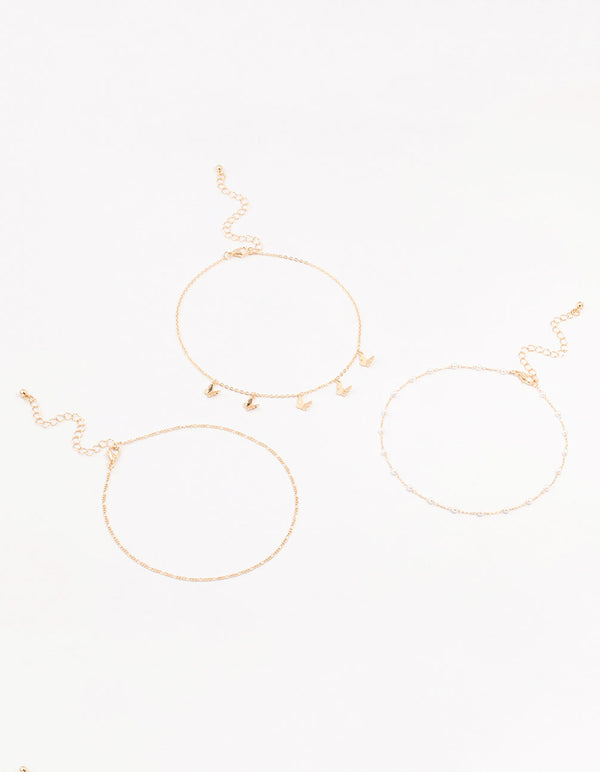 Gold Pearl Butterfly Chokers 3-Pack