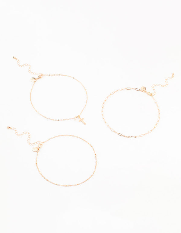 Gold Ball Chain Cross Chokers 3-Pack