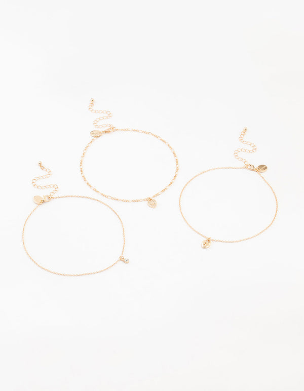 Gold Diamante & Heart Locket Choker 3-Pack