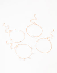 Rose Gold Pearl Drop Bracelets 4-Pack - link has visual effect only