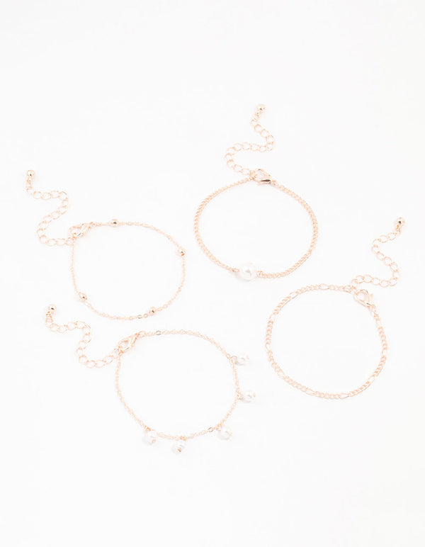 Rose Gold Pearl Drop Bracelets 4-Pack