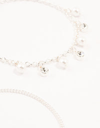 Silver Diamante Pearl Droplet Bracelets 4-Pack - link has visual effect only