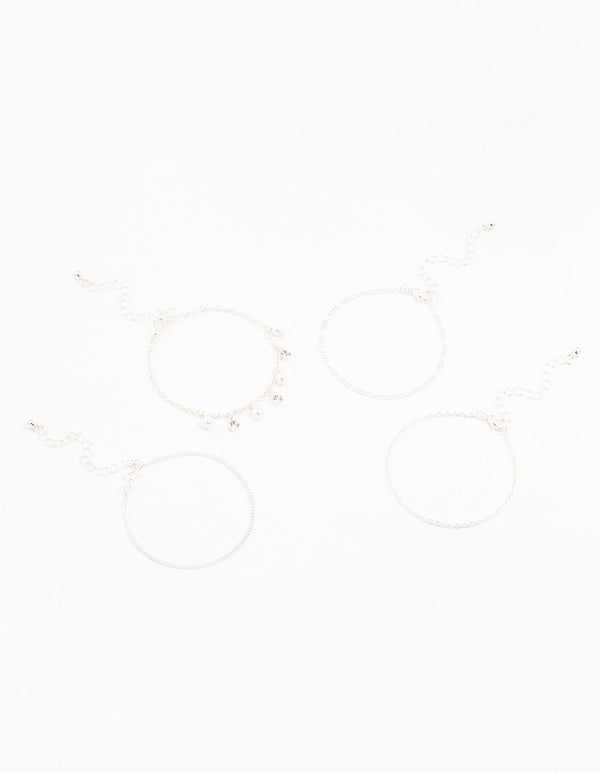 Silver Diamante Pearl Droplet Bracelets 4-Pack