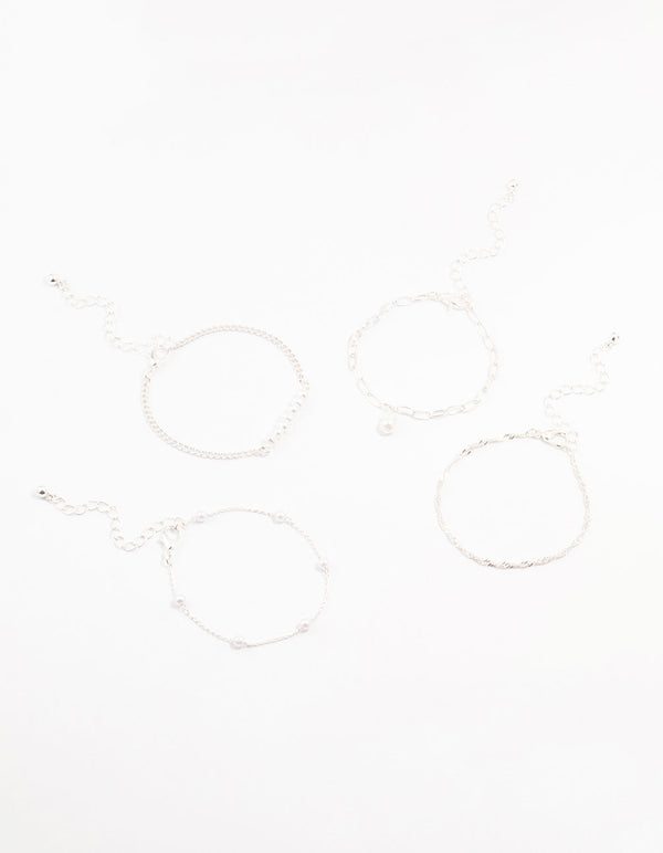 Silver Paperclip Pearl Bracelets 4-Pack