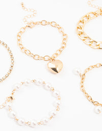 Gold Pearl & Puffy Heart Bracelets 5-Pack - link has visual effect only