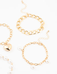 Gold Pearl & Puffy Heart Bracelets 5-Pack - link has visual effect only