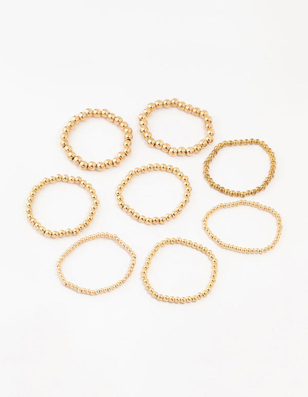 Gold Multiple Sized Ball Bracelets 8-Pack