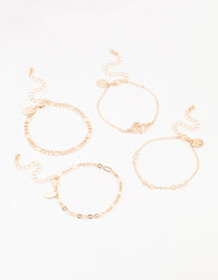 Gold Diamante Link Heart Bracelets 4-Pack - link has visual effect only