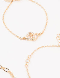 Gold Diamante Link Heart Bracelets 4-Pack - link has visual effect only