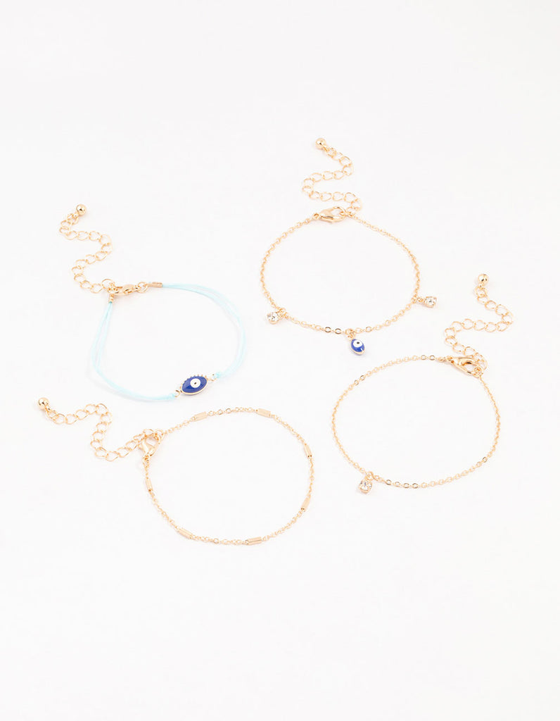 Gold Tab Evil Eye Bracelets 4-Pack