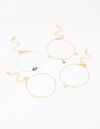 Gold Tab Evil Eye Bracelets 4-Pack - link has visual effect only