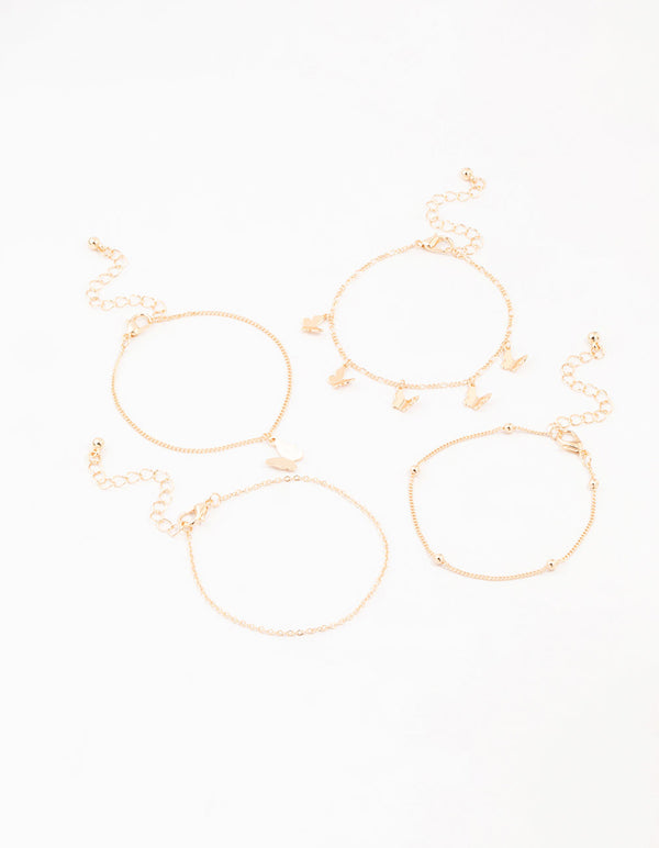 Gold Butterfly Drop Bracelets 4-Pack