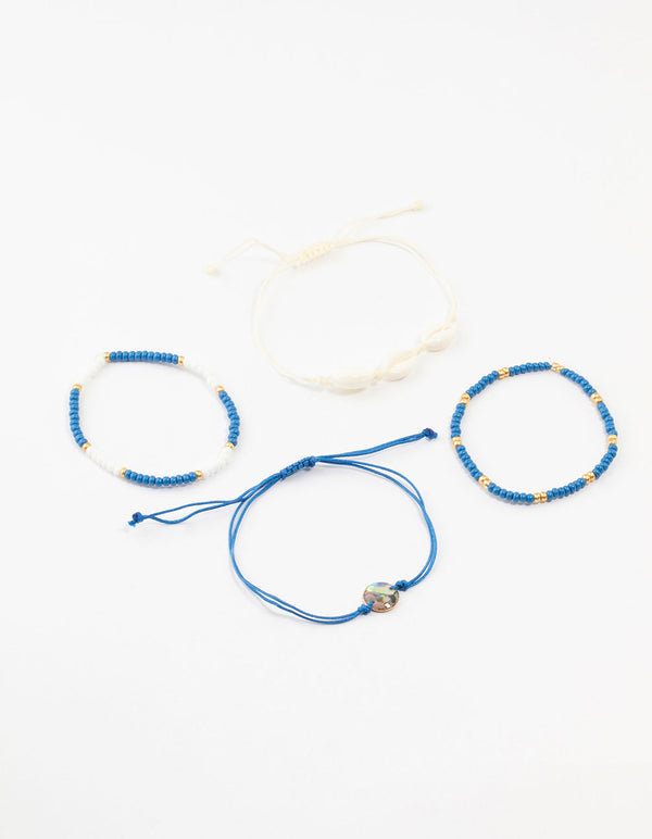 Light Blue Cable Beaded Bracelets 4-Pack