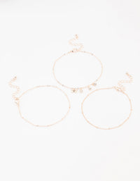 Rose Gold Butterfly Diamante Drop Anklets 3-Pack - link has visual effect only