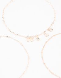 Rose Gold Butterfly Diamante Drop Anklets 3-Pack - link has visual effect only