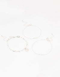 Silver Pearl Disc Drop Anklets 3-Pack - link has visual effect only