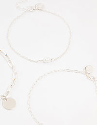 Silver Pearl Disc Drop Anklets 3-Pack - link has visual effect only