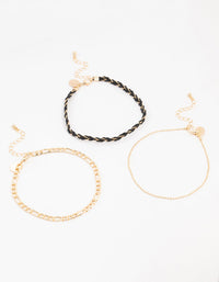 Gold Figaro Plaited Anklets 3-Pack - link has visual effect only