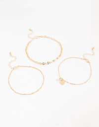 Gold Pearl Heart Drop Anklets 3-Pack - link has visual effect only