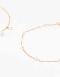 Gold Pearl Stone Drop Anklets 3-Pack - link has visual effect only