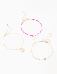 Bead & Shell Gold Anklets 3-Pack - link has visual effect only