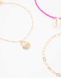 Bead & Shell Gold Anklets 3-Pack - link has visual effect only