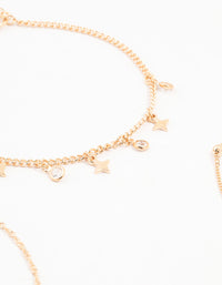 Gold Diamante Star Drop Anklets 3-Pack - link has visual effect only