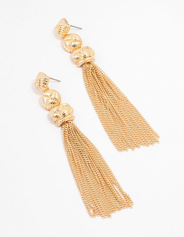 Gold Knit Tassel Drop Earrings