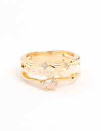 Gold Plated Nestled Pearl Multirow Ring - link has visual effect only