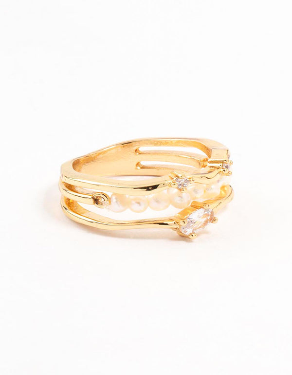 Gold Plated Nestled Pearl Multirow Ring