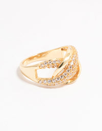 Gold Plated Pave X Link Cubic Zirconia Ring - link has visual effect only