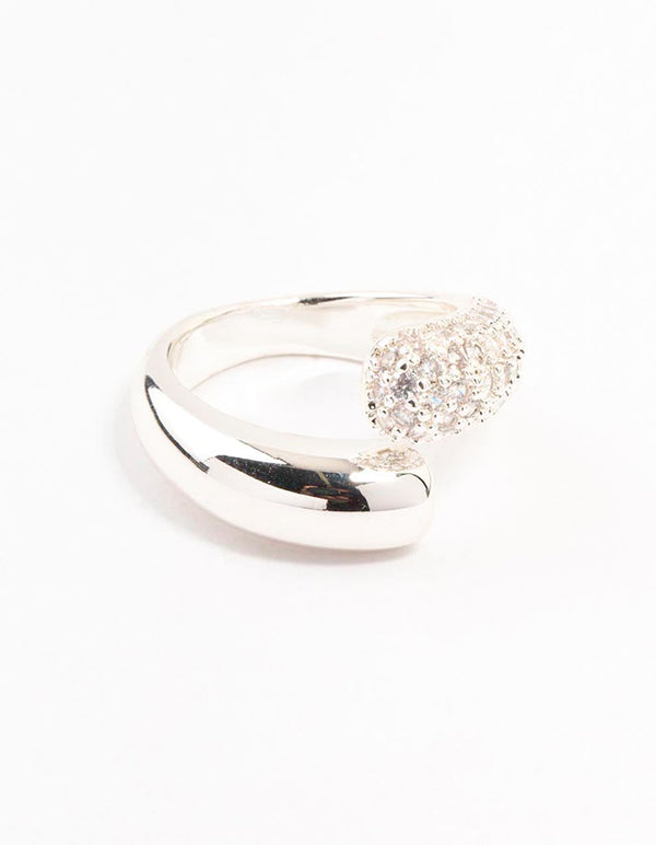 Silver Plated Pave Wrapped Cubic Zirconia Ring