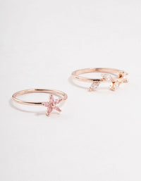 Rose Gold Flower Vine Cubic Zirconia Rings 2-Pack - link has visual effect only