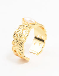 Gold Plated Wide Leaf Band Ring - link has visual effect only