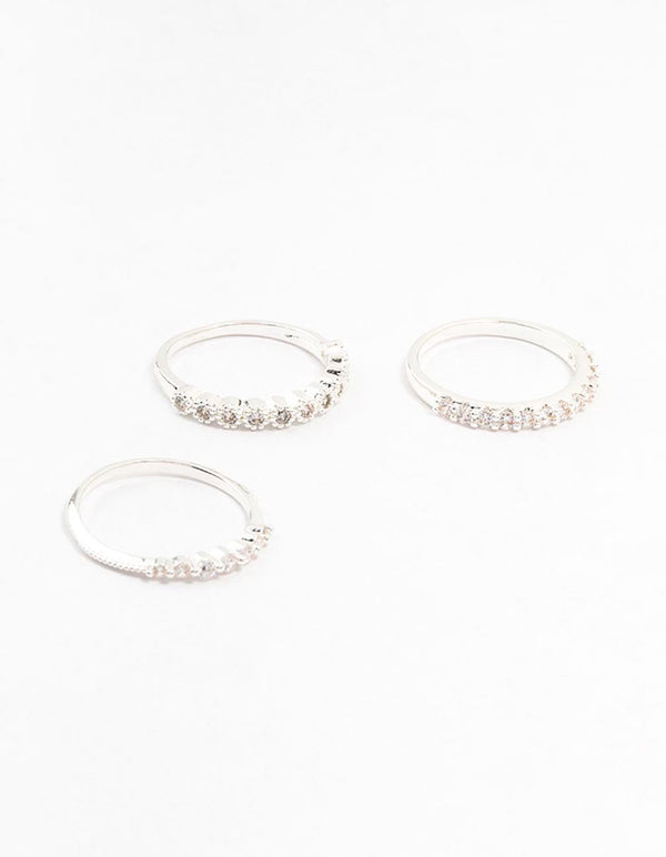 Silver Plated Fine Round Cubic Zirconia Stacking Rings 3-Pack