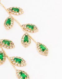 Gold Green Diamante Leaf Drop Earrings - link has visual effect only