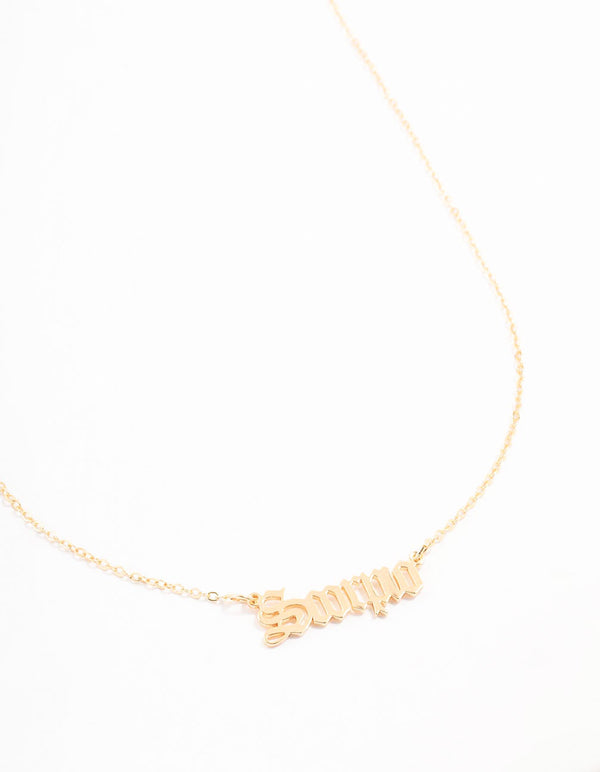 Gold Plated Scorpio Gothic Script Necklace