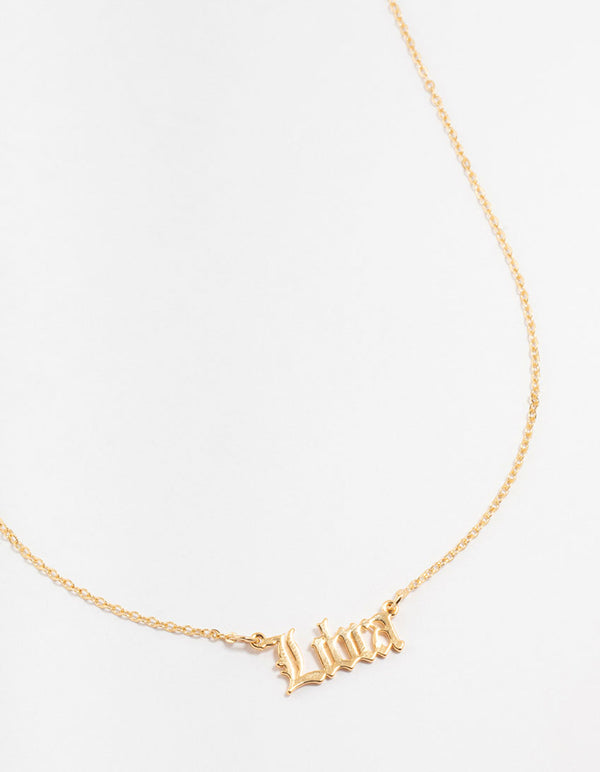 Gold Plated Libra Gothic Script Necklace