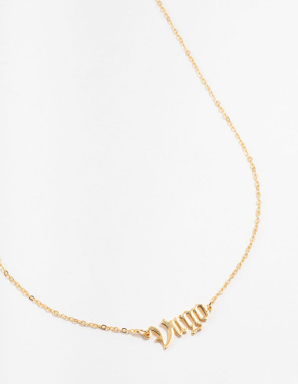 Gold Plated Virgo Gothic Script Necklace