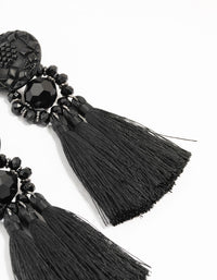 Black Tassel Fabric Large Drop Earrings - link has visual effect only