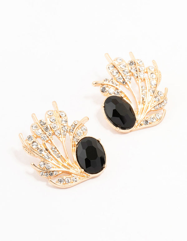 Gold & Black Ant Leaf Stud Earrings