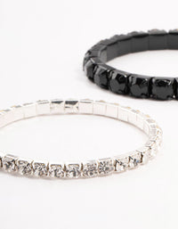 Black & Rhodium Plaited Stretch Bracelet 3- Pack - link has visual effect only