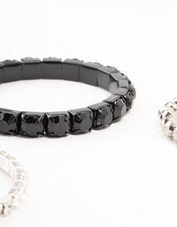 Black & Rhodium Plaited Stretch Bracelet 3- Pack - link has visual effect only