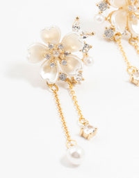 Gold Plated Acrylic Flower Pearl Drop Earrings - link has visual effect only