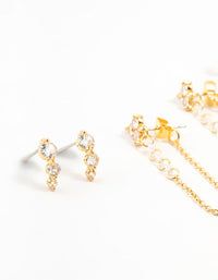 Gold Plated Cubic Zirconia Chain & Hoop Earrings 3-Pack - link has visual effect only