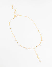 Gold Plated Alternating Pearl & Ball Y Necklace - link has visual effect only