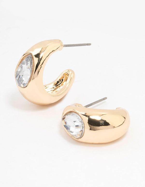 Gold Drop With Pear Diamante Hoop Earrings